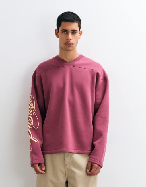 ASOS DESIGN oversized sweatshirt med rund hals og varsity-print i rød, 5 af 5