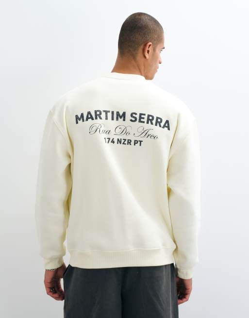 ASOS DESIGN oversized sweatshirt med rund halsringning och grafiskt tryck i naturvit, 5 av 5