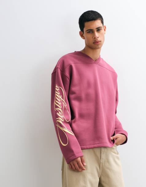 ASOS DESIGN oversized sweatshirt med rund halsringning och varsity-tryck i rött - view 1