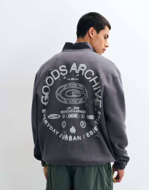 ASOS DESIGN oversized sweatshirt med ståkrave og grafisk print i grå, 4 af 5