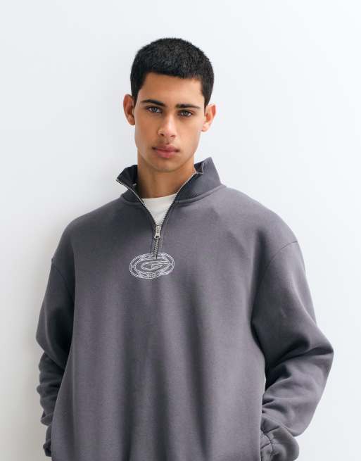 ASOS DESIGN oversized sweatshirt med ståkrave og grafisk print i grå, 5 af 5