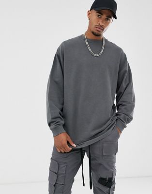 ASOS DESIGN - oversized sweatshirt med t-shirt kant i koksgrå vask