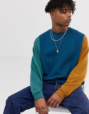 ASOS DESIGN – Oversized sweatshirt med vertikala färgblock-Blå