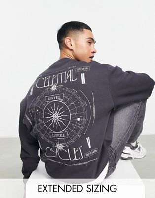 ASOS DESIGN - Oversized sweatshirt met astronomische print op de rug in donkergrijs | ASOS