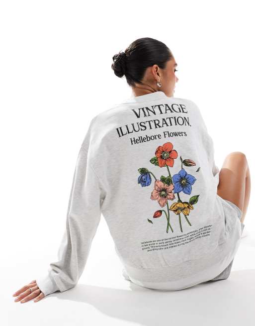 ASOS DESIGN - Oversized sweatshirt met bloemenprint in gemêleerd in grijs