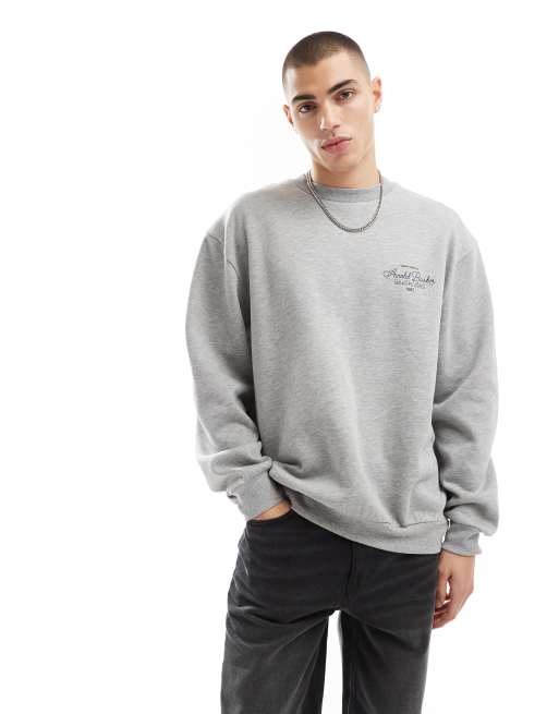 ASOS DESIGN - Oversized sweatshirt met borduursel en print op de borst in gemêleerd grijs