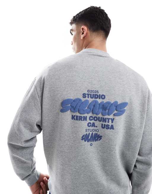ASOS DESIGN - Oversized sweatshirt met bubbelprint op de achterkant in gemêleerd grijs