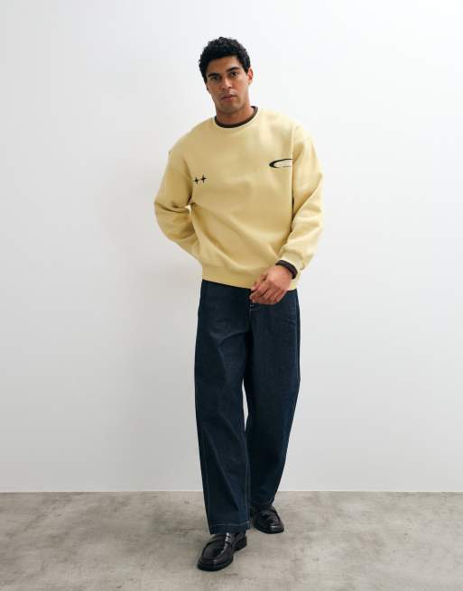 ASOS DESIGN oversized sweatshirt met dubbele laaglook in geel, 4 van 5