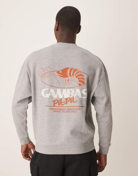 ASOS DESIGN - Oversized sweatshirt met 'Gambas'-print in gemêleerd in grijs - view 1