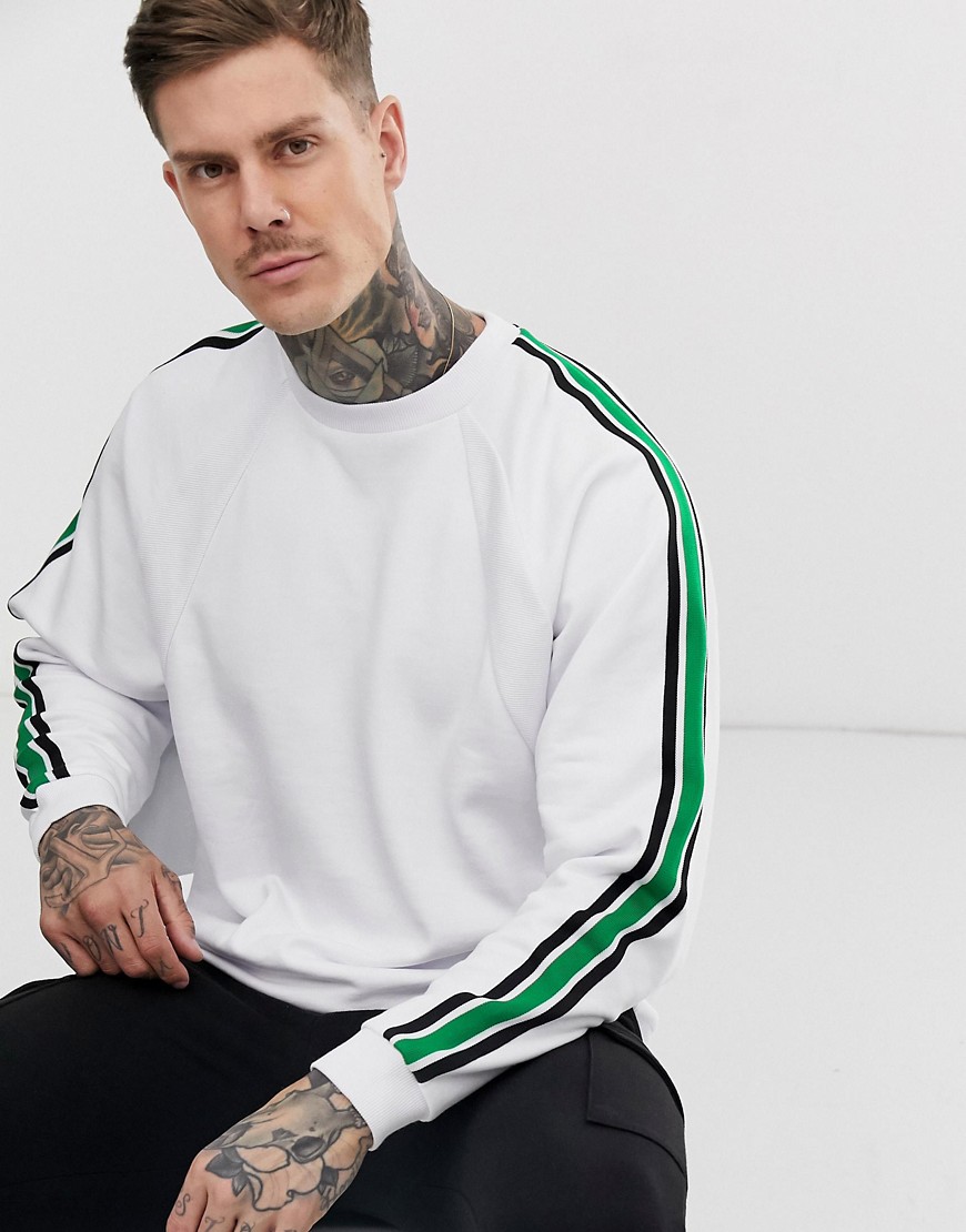 ASOS DESIGN - Oversized sweatshirt met gebreide zijstreep en geribbelde inzet in wit