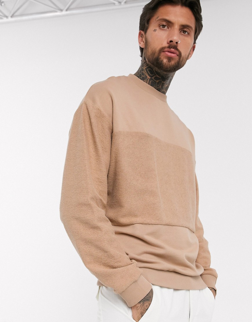 ASOS DESIGN - Oversized sweatshirt met gestikt vlak-Beige