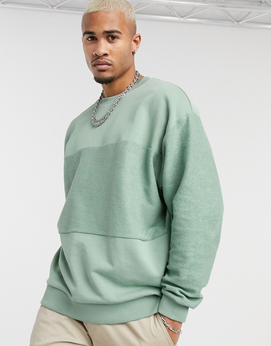 ASOS DESIGN - Oversized sweatshirt met gestikt vlak-Groen
