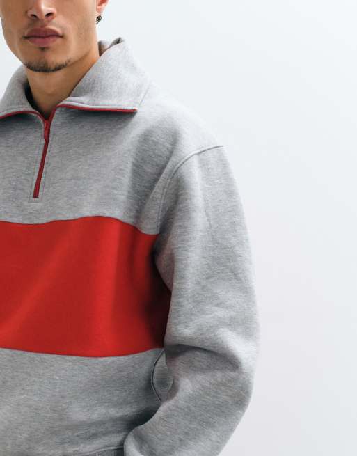 ASOS DESIGN oversized sweatshirt met halve rits, contrasterende rits en borstpaneel in grijs gemêleerd, 2 van 5