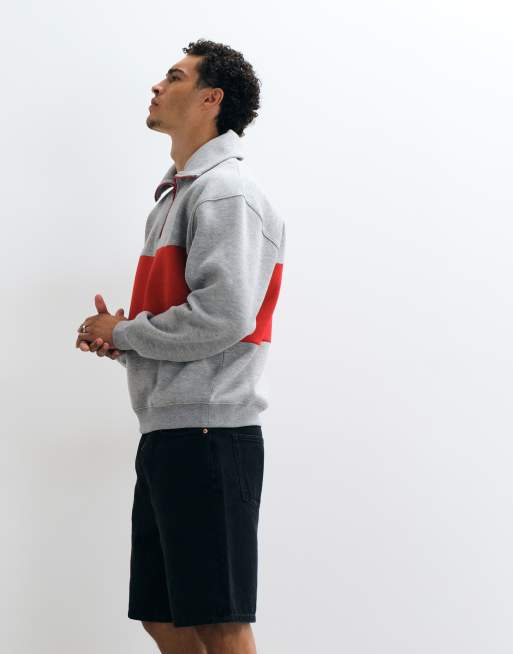ASOS DESIGN oversized sweatshirt met halve rits, contrasterende rits en borstpaneel in grijs gemêleerd, 4 van 5