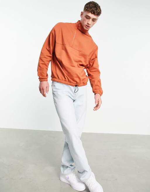 ASOS DESIGN - Oversized sweatshirt met halve rits in bruin, deel van co-ord set - BROWN