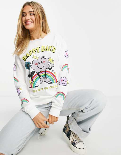 ASOS DESIGN - Oversized sweatshirt met 'Happy Days' print in wit