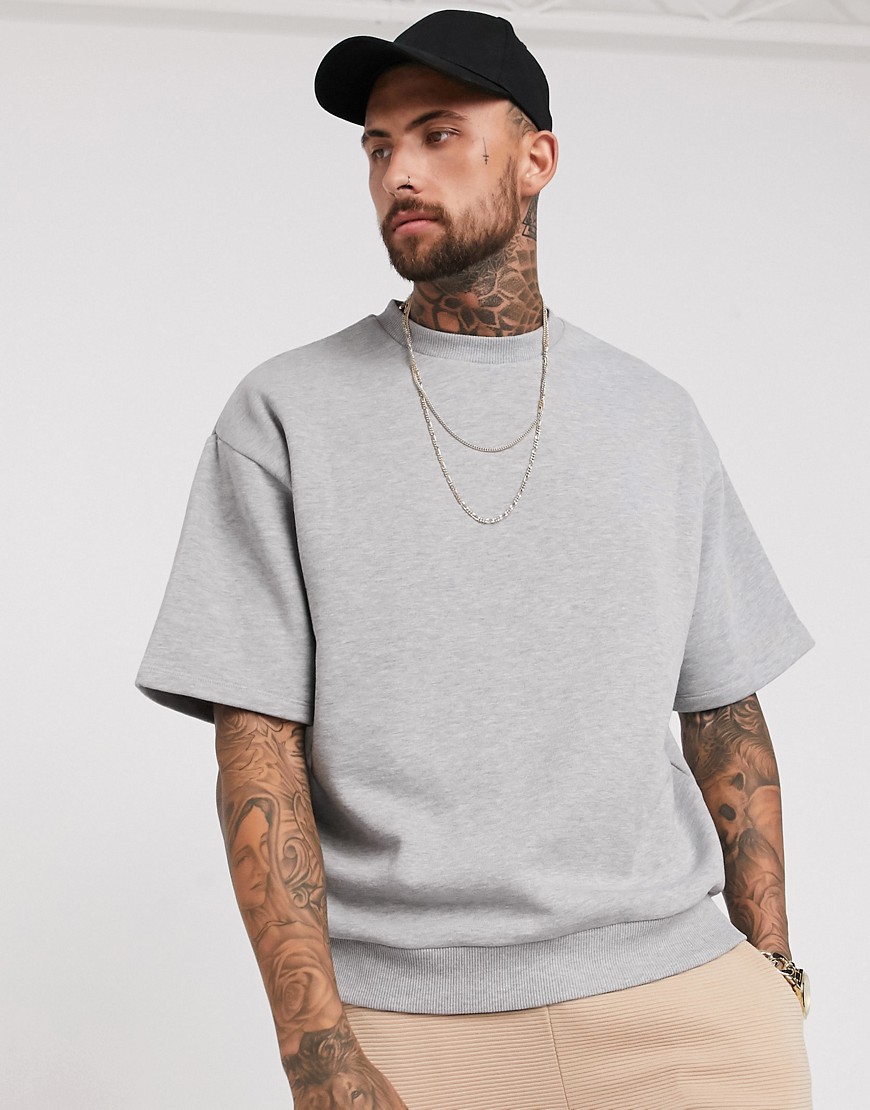 ASOS DESIGN - Oversized sweatshirt met korte mouwen in gemêleerd grijs