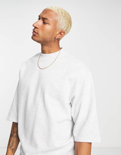 ASOS DESIGN - Oversized sweatshirt met korte mouwen in gemêleerd wit, deel van co-ord set
