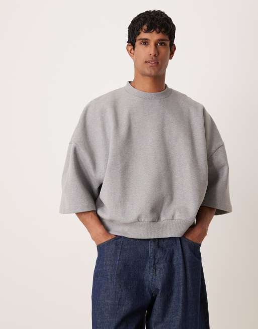 ASOS DESIGN - Oversized sweatshirt met korte mouwen van premium 400gsms zware stof in gemêleerd grijs , 2 van 4