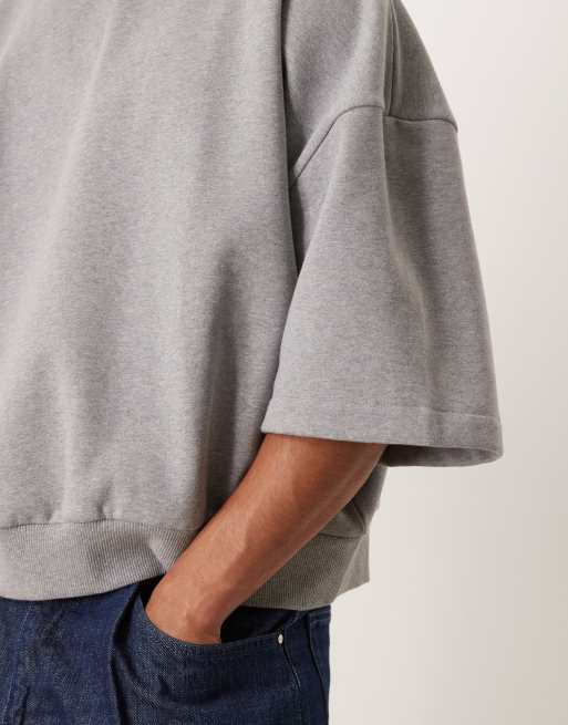 ASOS DESIGN - Oversized sweatshirt met korte mouwen van premium 400gsms zware stof in gemêleerd grijs , 3 van 4