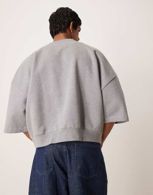 ASOS DESIGN - Oversized sweatshirt met korte mouwen van premium 400gsms zware stof in gemêleerd grijs , 4 van 4