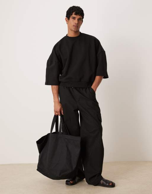 ASOS DESIGN - Oversized sweatshirt met korte mouwen van premium zware 400gsms stof in zwart , 2 van 4