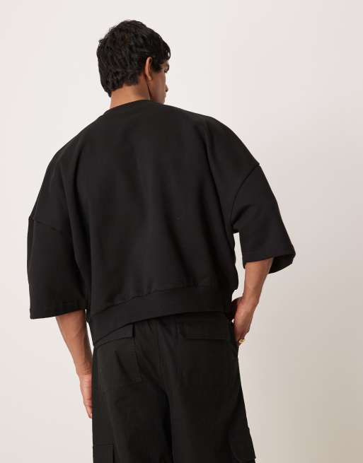ASOS DESIGN - Oversized sweatshirt met korte mouwen van premium zware 400gsms stof in zwart , 3 van 4