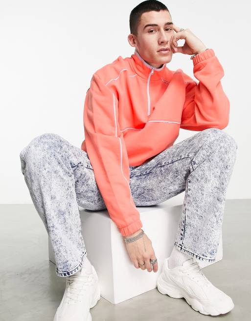 ASOS DESIGN - Oversized sweatshirt met korte rits en biezen in koraal en paars