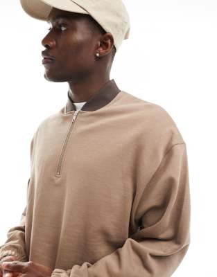 Bestgift Mannen Sweatshirt Rits Effen kleur hoge kraag