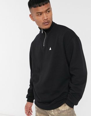 ASOS DESIGN - Oversized sweatshirt met korte rits en driehoek in zwart