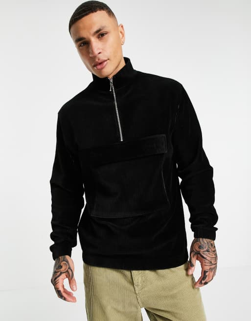 ASOS DESIGN - Oversized sweatshirt met korte rits in corduroy velours, deel van co-ord set