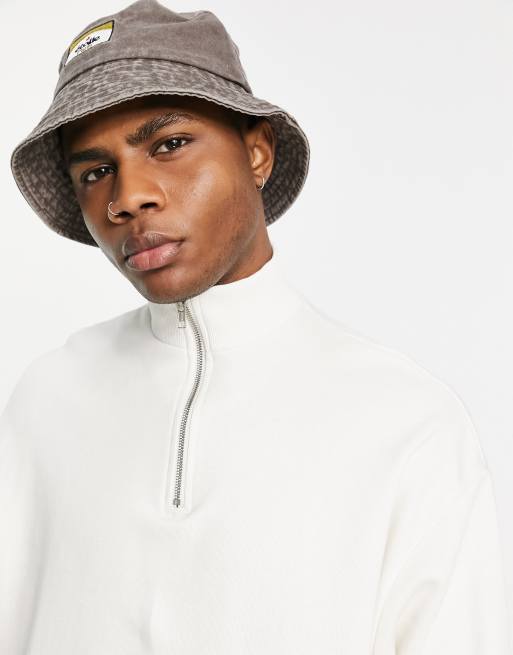 ASOS DESIGN - Oversized sweatshirt met korte rits in gebroken wit - WHITE