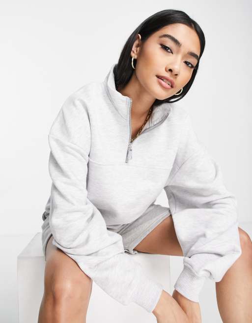 ASOS DESIGN - Oversized sweatshirt met korte rits in gemêleerd grijs 