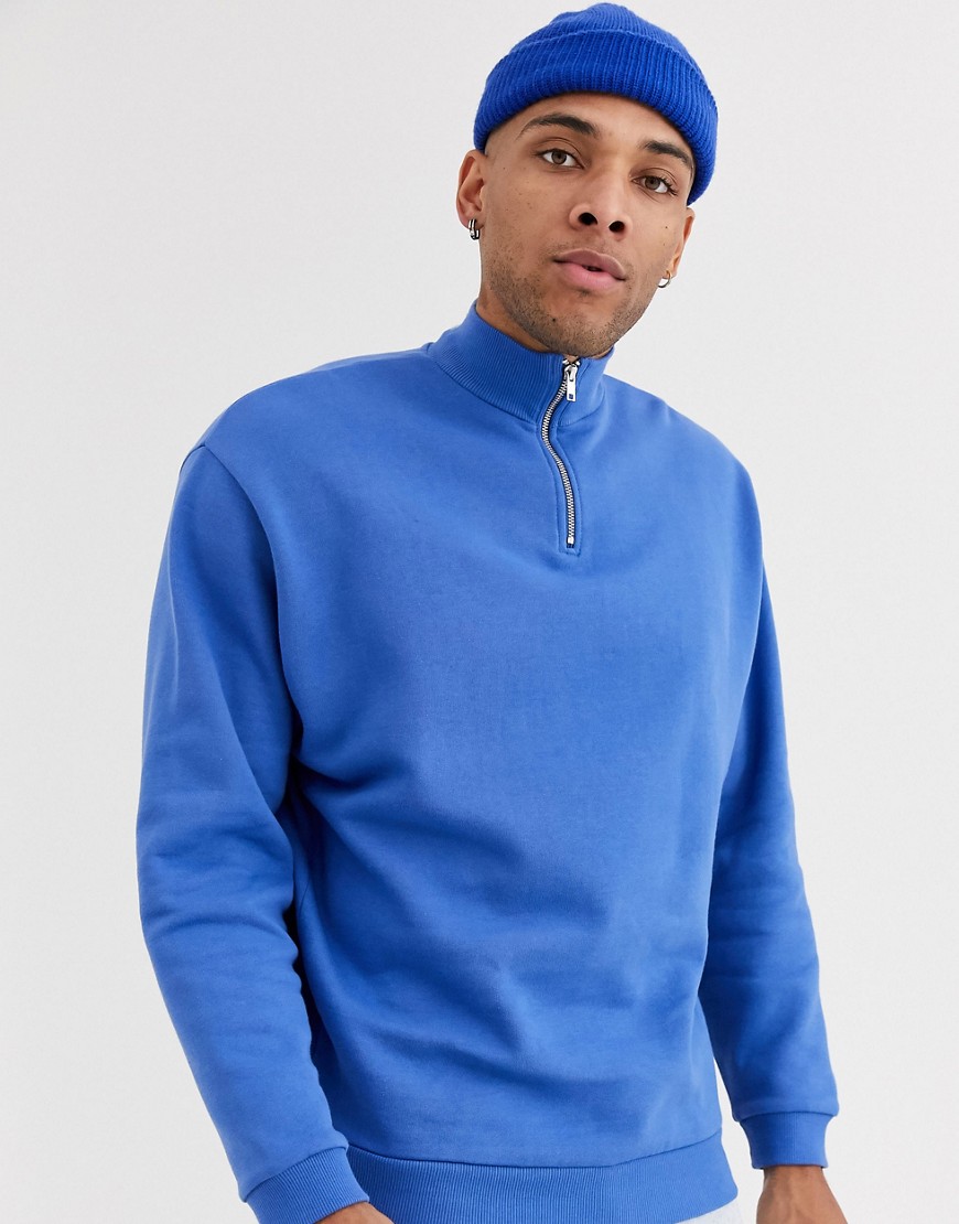 ASOS DESIGN - Oversized sweatshirt met korte rits in helderblauw