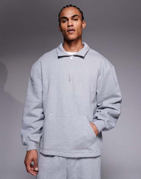 ASOS DESIGN oversized sweatshirt met kwartrits in grijs gemêleerd - view 1