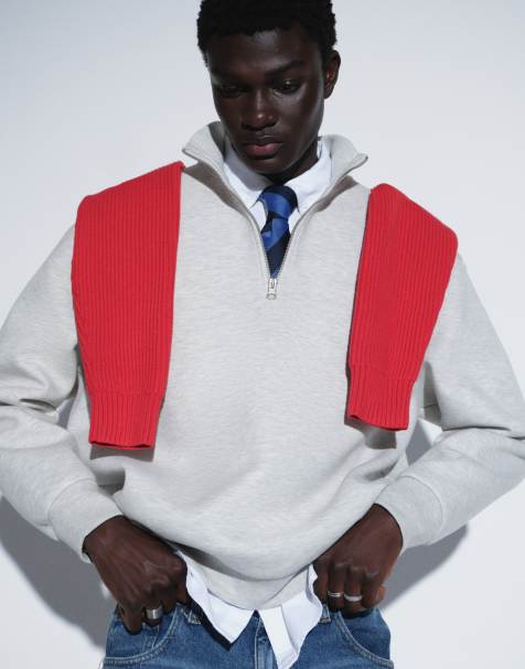 ASOS DESIGN oversized sweatshirt met kwartrits in wit - view 1