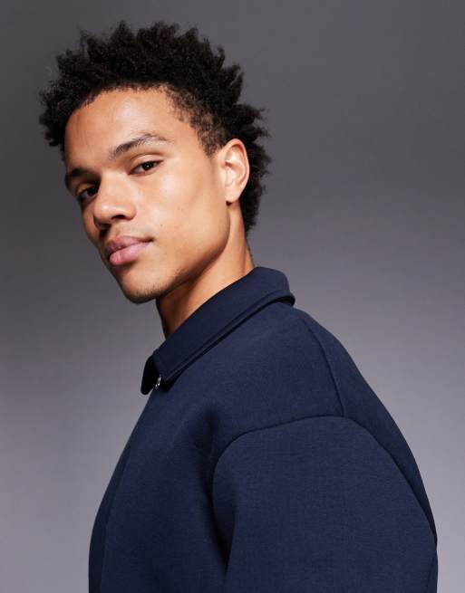 ASOS DESIGN - Oversized sweatshirt met kwartrits, kraag en vaste zoom in marineblauw, 4 van 5