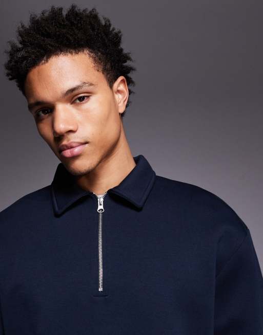 ASOS DESIGN - Oversized sweatshirt met kwartrits, kraag en vaste zoom in marineblauw, 5 van 5