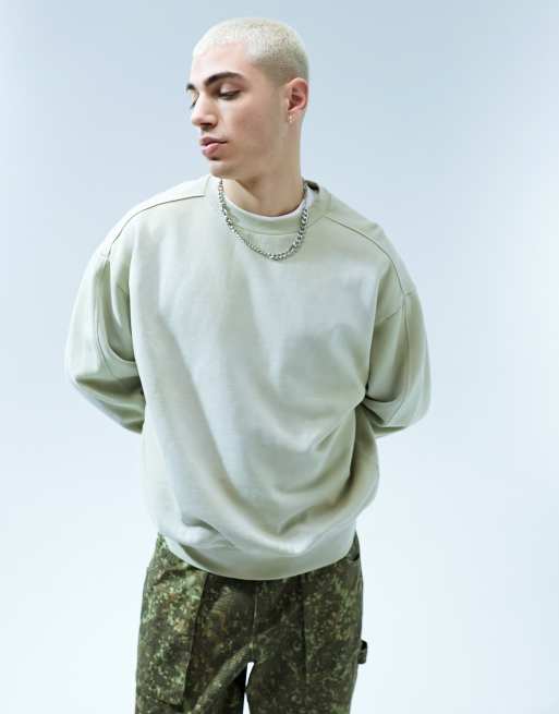 ASOS DESIGN - Oversized sweatshirt met naaddetails in groen met wassing