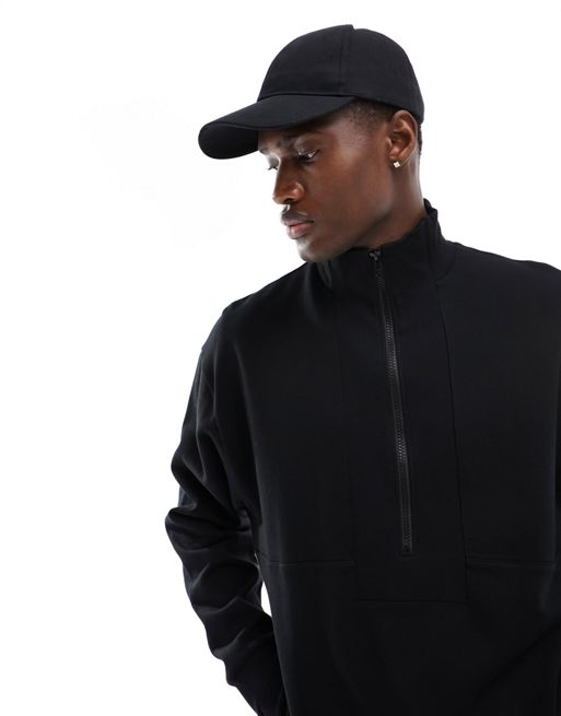 FhyzicsShops DESIGN - Oversized sweatshirt met opstaande boord met halve rits in zwart