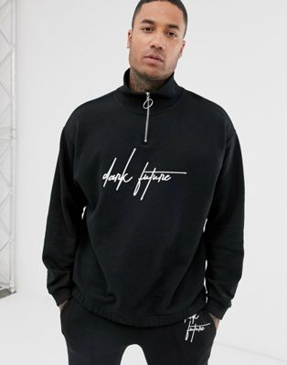 ASOS DESIGN - Oversized sweatshirt met opstaande boord met print op de borst en dark future-logo-Zwart