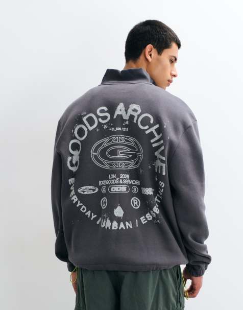 ASOS DESIGN oversized sweatshirt met opstaande kraag en grafische print in grijs - view 1