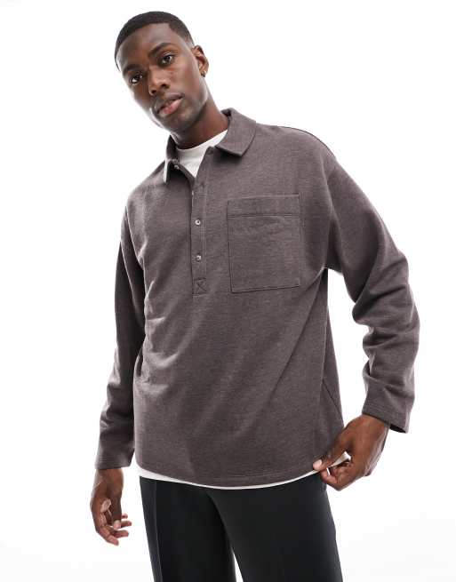 ASOS DESIGN - Oversized sweatshirt met polokraag in bruin