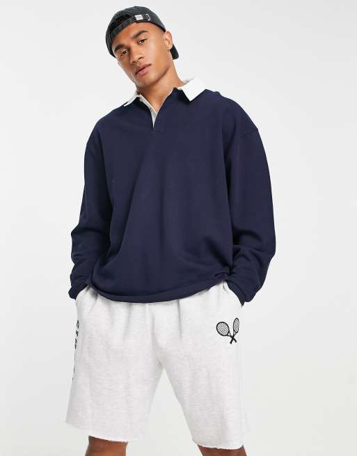 ASOS DESIGN - Oversized sweatshirt met polokraag in marineblauw