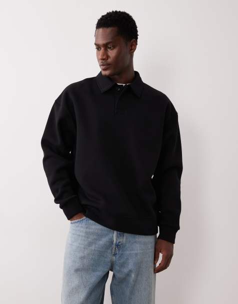ASOS DESIGN - Oversized sweatshirt met polokraag in zwart - view 1