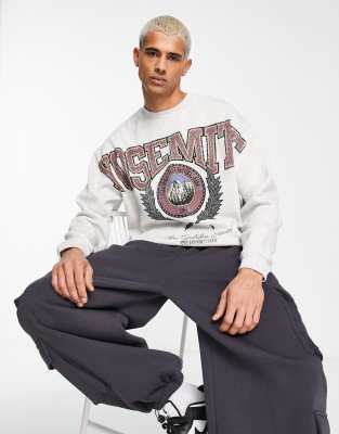 ASOS DESIGN - Oversized sweatshirt met print in collegestijl in gemêleerd grijs