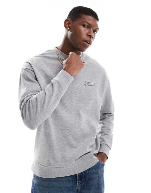 ASOS DESIGN - Oversized sweatshirt met print in gemêleerd grijs
