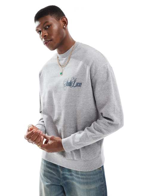 ASOS DESIGN - Oversized sweatshirt met print in gemêleerd grijs