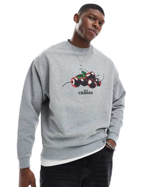 ASOS DESIGN - Oversized sweatshirt met print in gemêleerd grijs