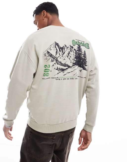ASOS DESIGN - Oversized sweatshirt met print op de achterkant in gemêleerd grijs